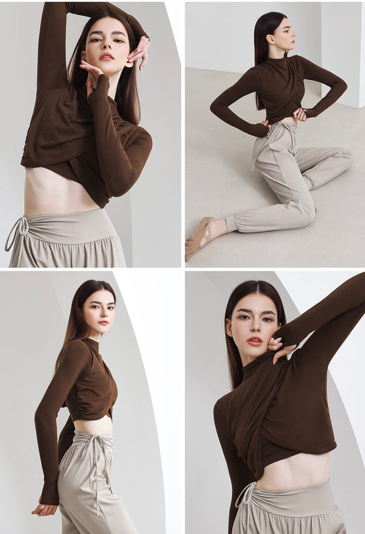 Grande Line High Neck Shirring Cross Long Sleeves