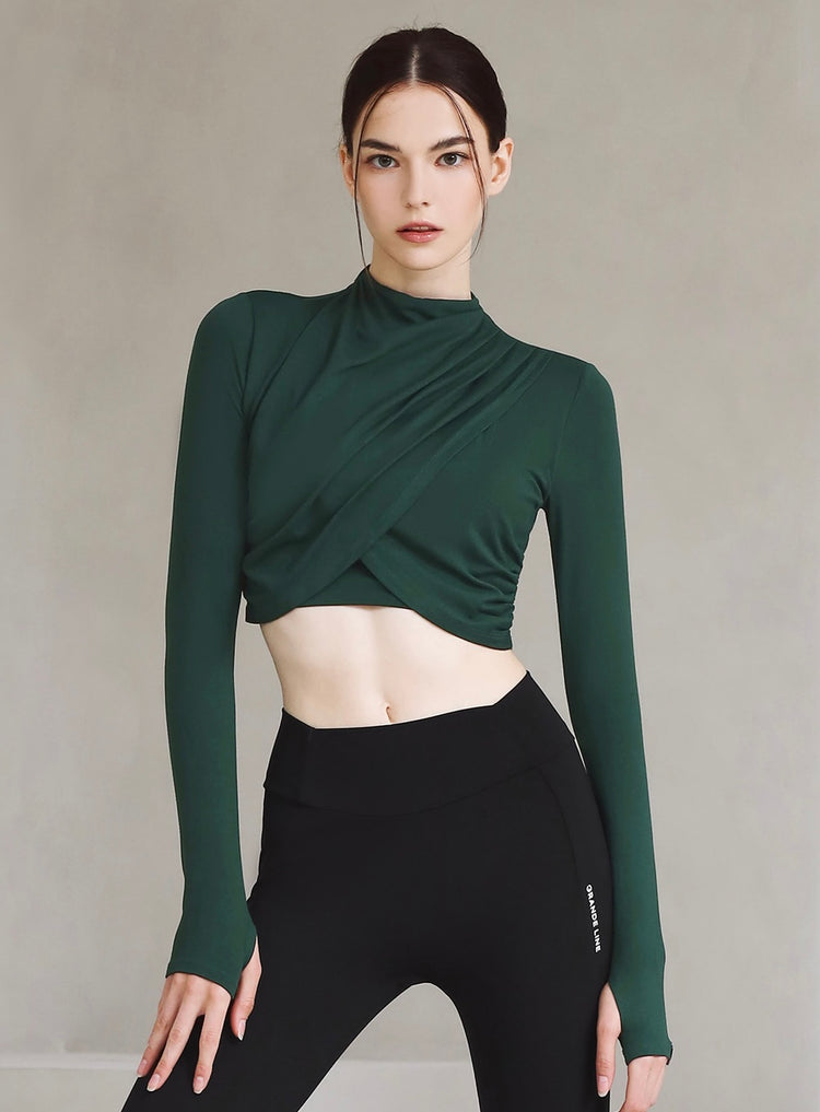 Grande Line High Neck Shirring Cross Long Sleeves